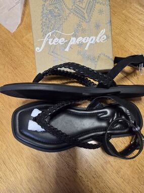 Free People Women's Black Braided Ankle-Strap Sandals